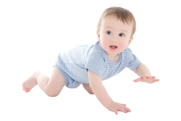 Niño de chico simpático bebé gateando aislado en blanco —  Fotos de Stock