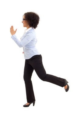 beyaz izole Afro-Amerikan iş kadını çalıştıran