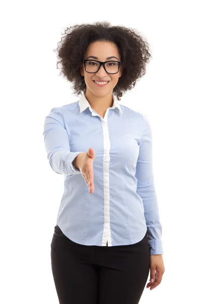 Young beautiful african american business woman ready to handsha — Stock Photo, Image