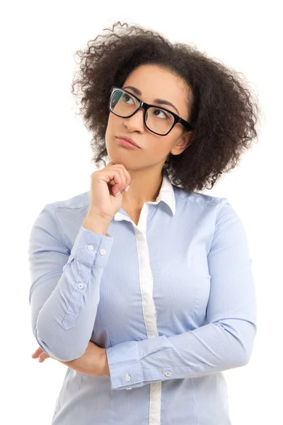 Mujer de negocios afroamericano hermoso soñar aislado en w —  Fotos de Stock