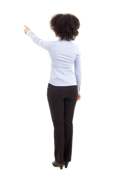 Back view of african american business woman pointing at somethi — Foto Stock