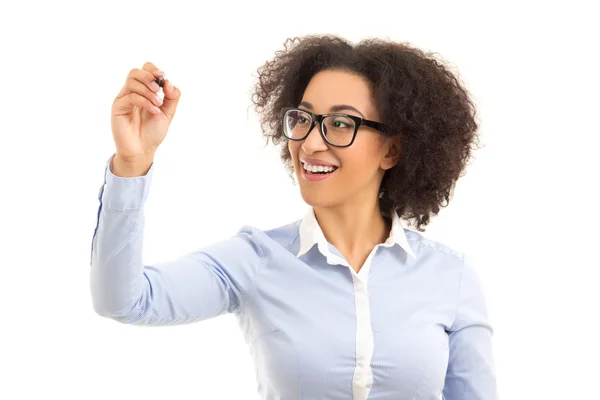 Beautiful african american business woman writing something over — Stock Photo, Image