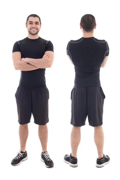Front and back view of handsome bearded arabic sportsman isolate — Stock Photo, Image