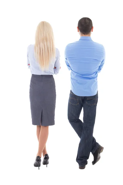 Back view of young business woman and man isolated on white — Stock Photo, Image