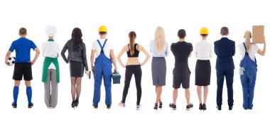 farklı insanlar arkadan görünüm üzerinde beyaz izole kümesi