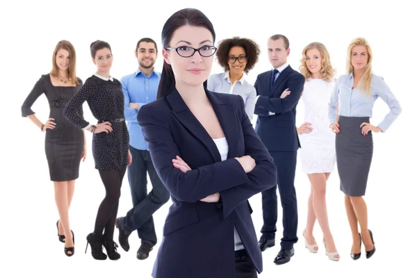 Leadership concept - young business woman and her  colleagues is — Stock Photo, Image