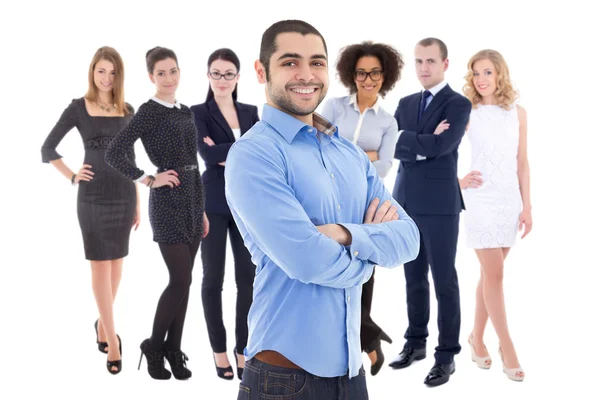 Leadership concept - handsome business man and his colleagues is — Stock Photo, Image