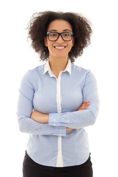 Portret firmy african american kobieta na białym tle — Zdjęcie stockowe