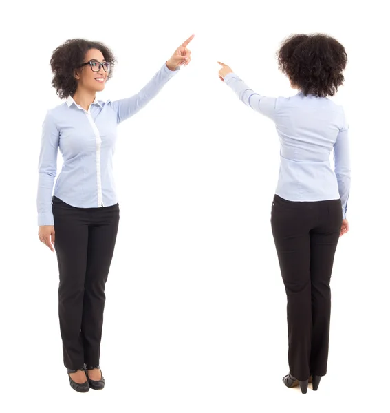 Front and back view of african american business woman pointing — Stock Photo, Image