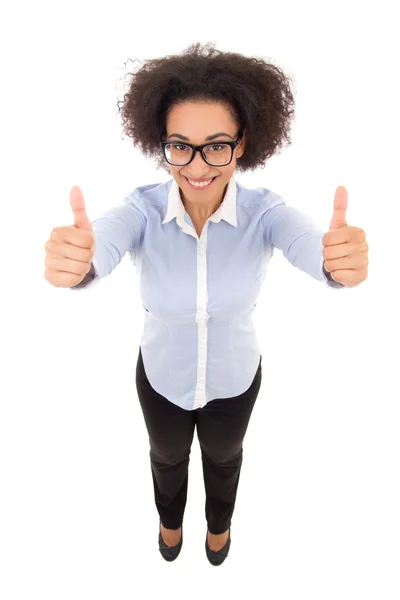 Top view of beautiful african american business woman thumbs up — Stock Photo, Image