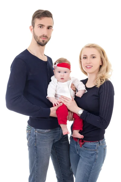 Happy family - father, mother and daughter isolated on white — Stock Photo, Image