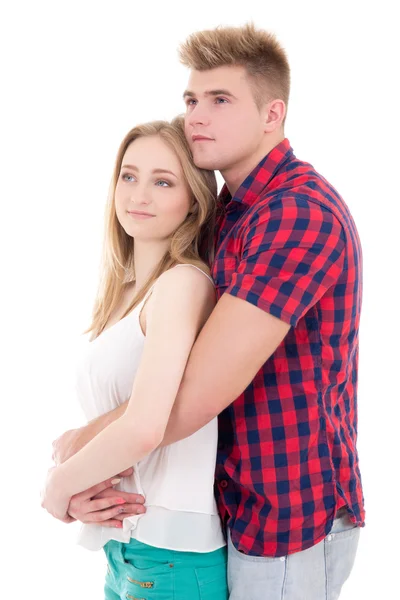 Amo o conceito - feliz sorrindo casal apaixonado isolado no branco — Fotografia de Stock