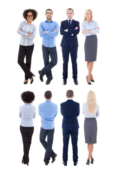 Back and front view of young business people isolated on white — Stock Photo, Image