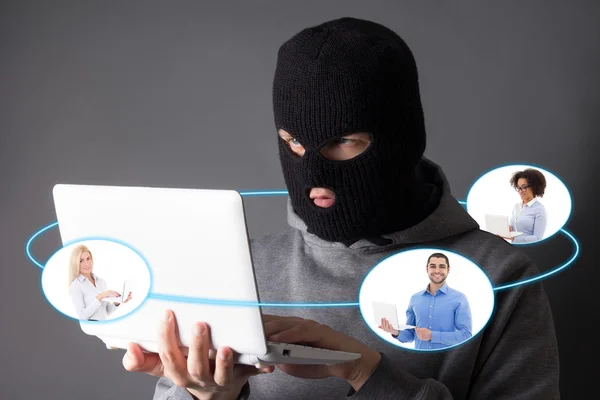 Internet security concept - hacker stealing data from internet — Stock Photo, Image