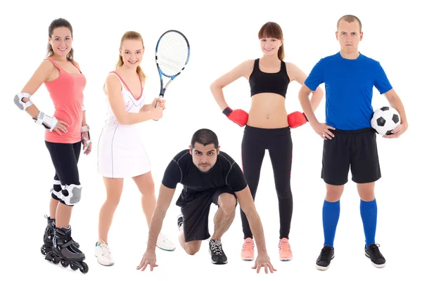 Различные спортивные концепция - люди в spotswear, изолированные на белом фоне — стоковое фото