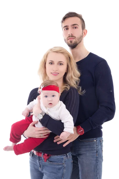 Glückliche junge Familie - Vater, Mutter und Tochter, die isoliert auf whi — Stockfoto