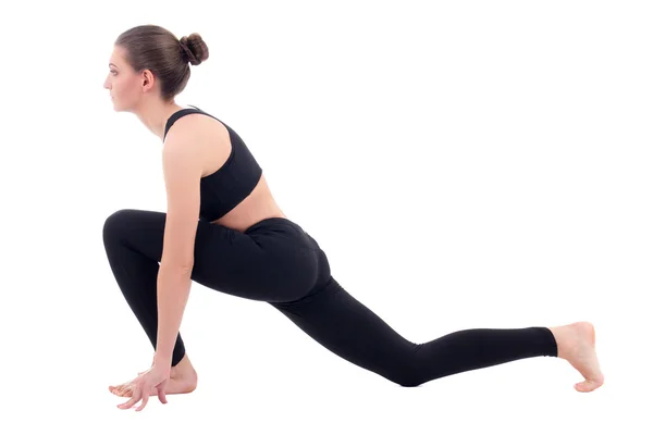 Schöne Frau tun stretching-Übungen isoliert auf weiss — Stockfoto