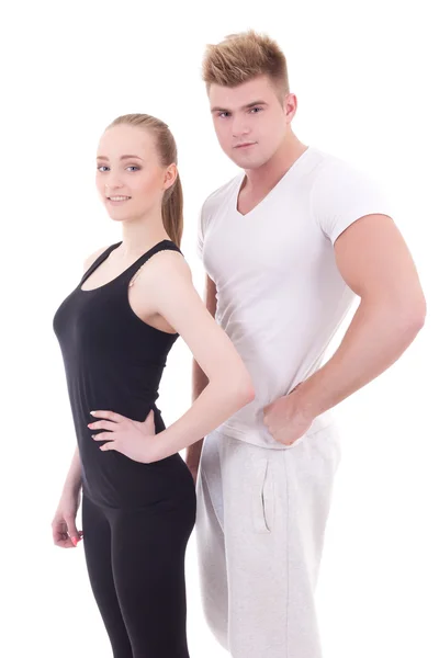 Retrato de joven deportivo hombre y mujer ropa deportiva aislado en —  Fotos de Stock