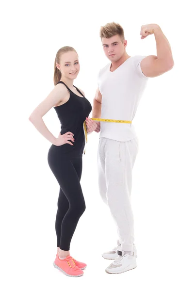 Healthy lifestyle concept - muscular man and slim woman isolated — Stock Photo, Image