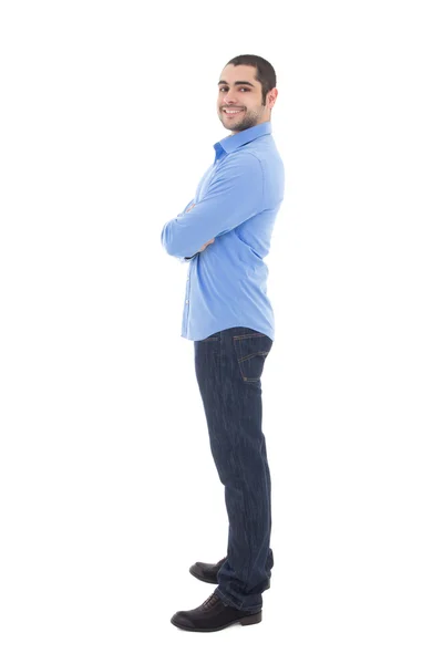 Volledige lengte portret van glimlachen zakenman in blauw shirt isola — Stockfoto