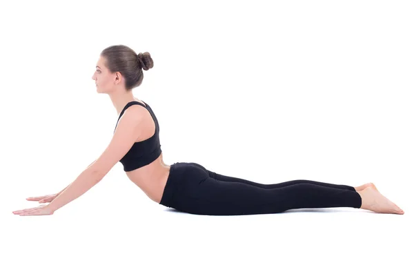 Joven hermosa mujer haciendo yoga aislado en blanco —  Fotos de Stock