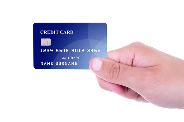 Close-up de masculino mão segurando o cartão de crédito isolado no branco — Fotografia de Stock