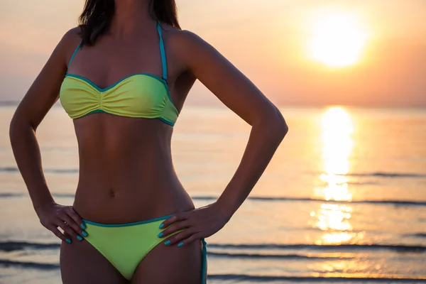 Ente femminile sexy sopra priorità bassa della spiaggia — Foto Stock