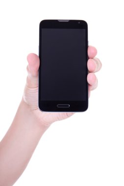 wh izole erkek elinde boş ekran ile mobil akıllı telefon