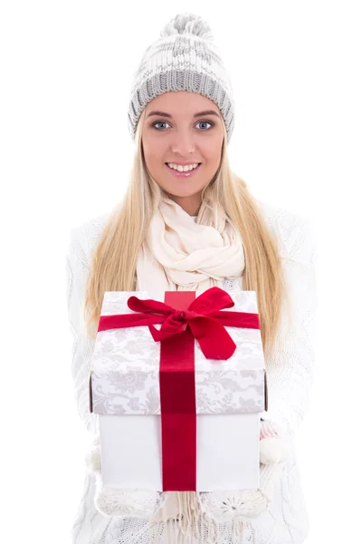 Christmas concept - young cute beautiful woman in winter clothes — Stock Photo, Image