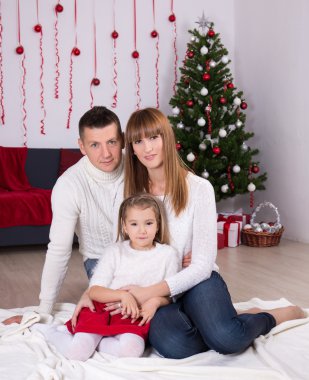 Noel ve yeni yıl kavramı - süslü Noel ile aile