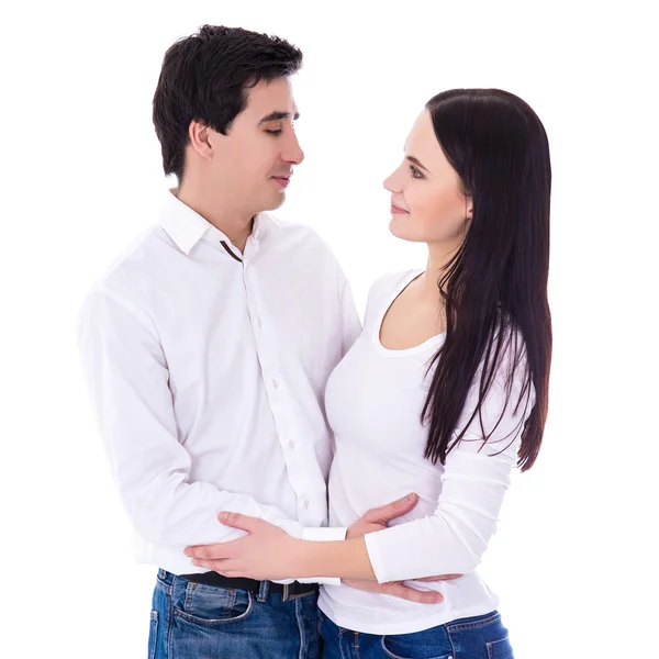 Young couple standing isolated on white background — Stock Photo, Image