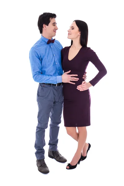 Full length portrait of young couple isolated on white — Stock Photo, Image