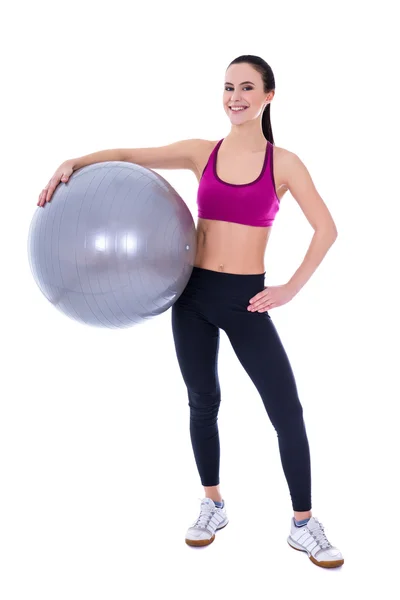 Full length portrait of happy slim woman in sports wear with fit — Stock Photo, Image
