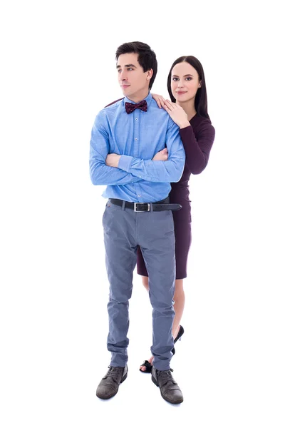 Full length portrait of young pretty couple isolated on white — Stock Photo, Image