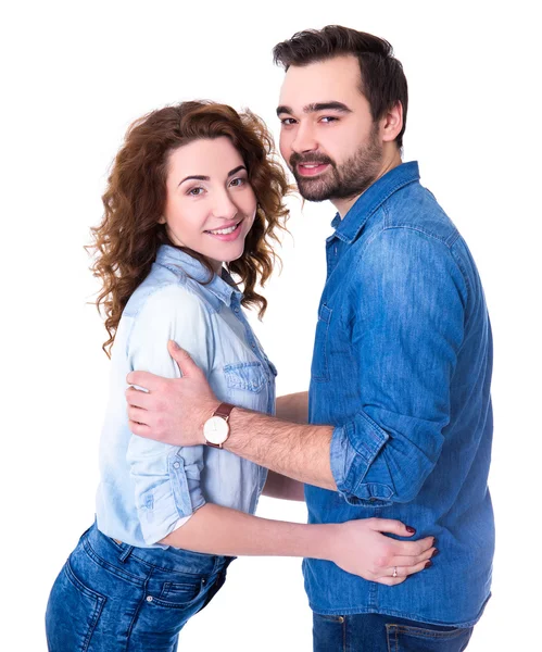 Retrato de pareja feliz aislada en blanco — Foto de Stock