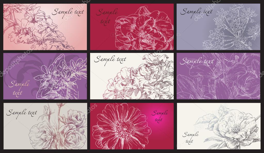 Hand drawing card flower vector frames