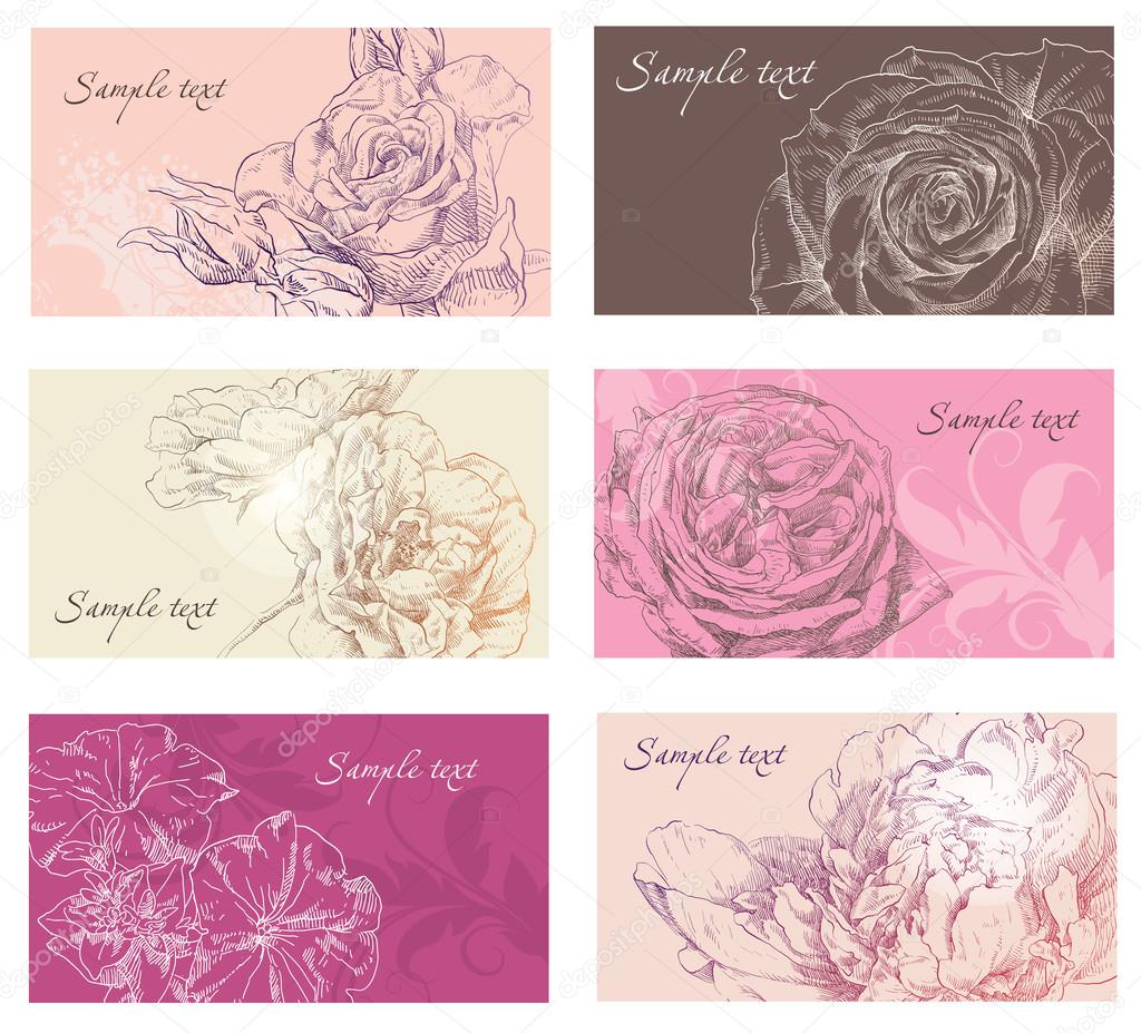 Hand drawing card flower vector frames