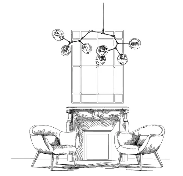 Moderno interior mão desenho vetor . — Vetor de Stock