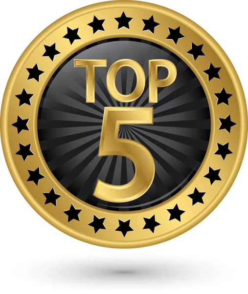 Top 5 arany címke, vektor illusztráció — Stock Vector