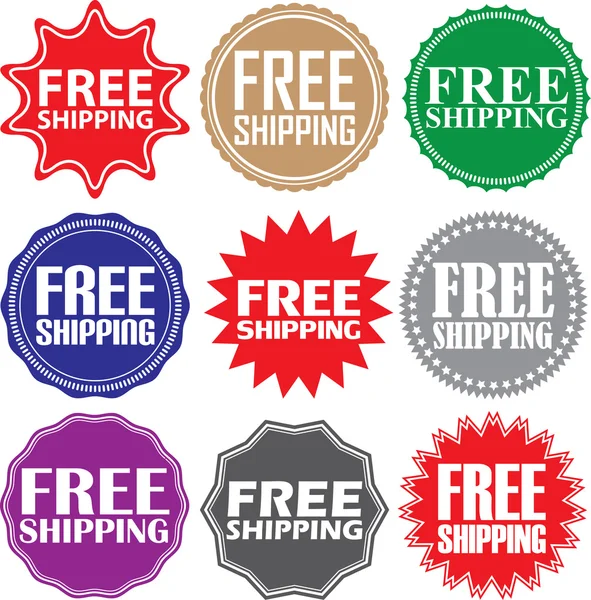 Gratis verzending tekens instellen, gratis verzending sticker set, vector illus — Stockvector