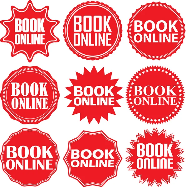 Book online red label. Book online red sign. Book online red ban — Stock Vector