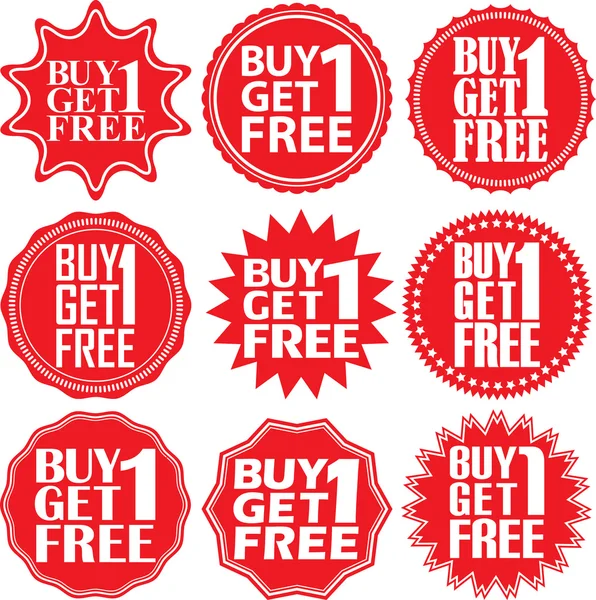 Comprar 1 obtener 1 etiqueta roja gratis. Comprar 1 obtener 1 signo rojo gratis. Comprar 1 get — Archivo Imágenes Vectoriales