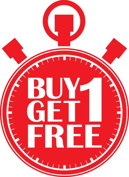 Buy 1 get 1 free red stopwatch, vector illustration — Stock Vector