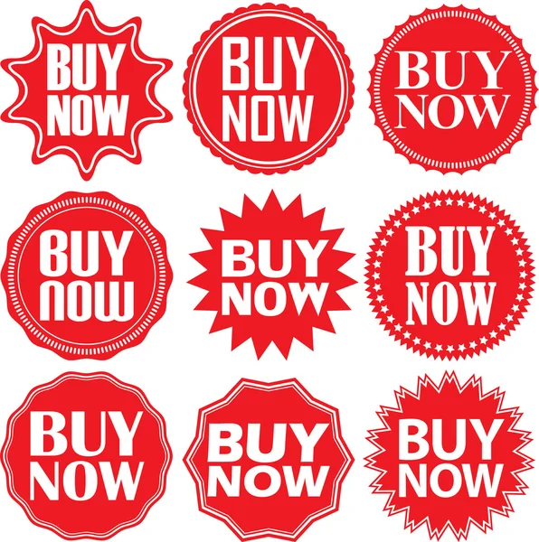 Compre agora sinais definidos. Comprar conjunto de adesivos, ilustração vetorial — Vetor de Stock