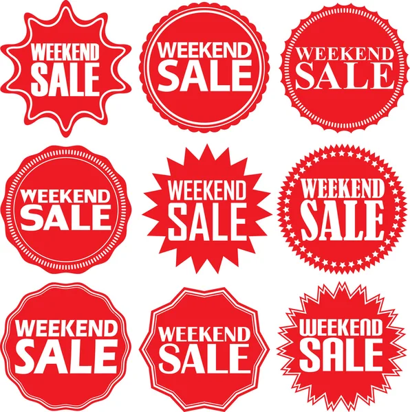Weekend vendita etichetta rossa. Weekend vendita segno rosso. Weekend vendita rosso — Vettoriale Stock