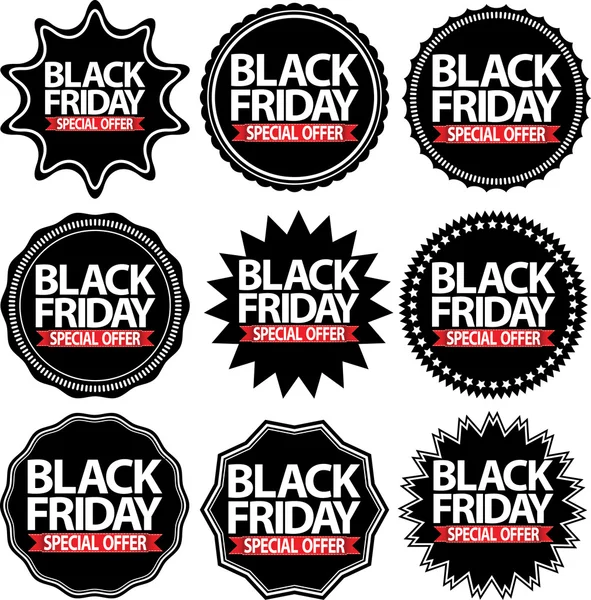 Black Friday offre spéciale noir signes ensemble, illustration vectorielle — Image vectorielle