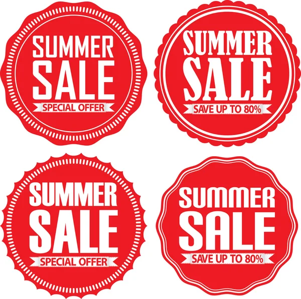 Set di etichette rosse vendita estate, illustrazione vettoriale — Vettoriale Stock