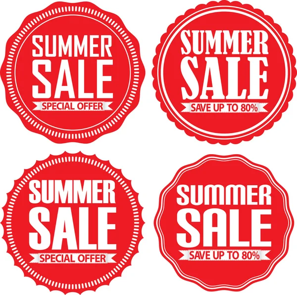 Zomer verkoop rode label set, vectorillustratie — Stockvector