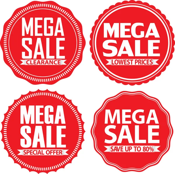 Mega verkoop rode label set, vectorillustratie — Stockvector