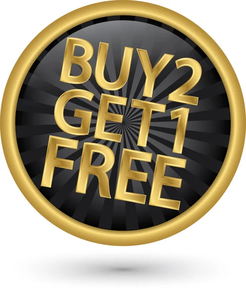Buy 2 get 1 free golden label, vector illustration — Stock Vector